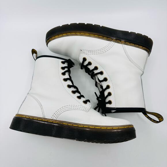 Dr. Martens Womens Size 5 White Leather Lace Up Zavala Combat Boot Bouncing Sole - Picture 2 of 9